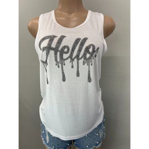 WOMEN Tank Top Shirt Sleeveless Yoga Top Rhinestone White S/M